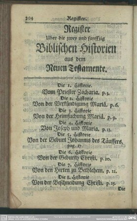 Register Uber die zwey und funffzig Biblischen Historien Aus dem Neuen Testamente