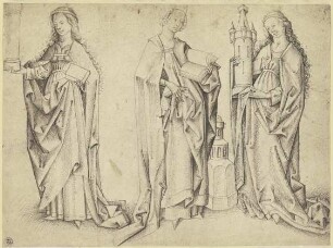 Drei Entwürfe zu einer stehenden Heiligen Barbara