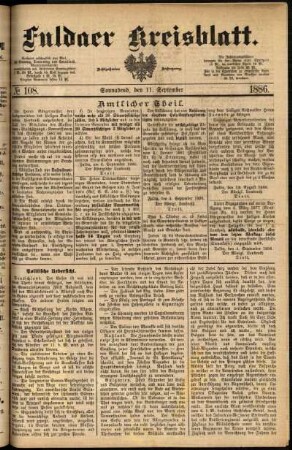 Erste Ausgabe vom Samstag, den 11. September 1886.