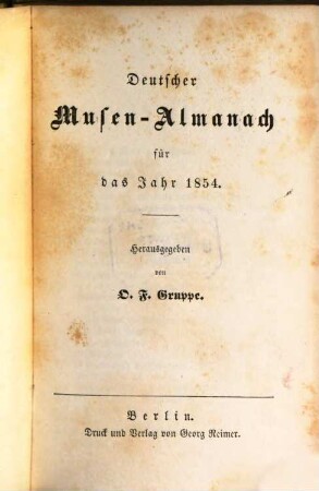 Deutscher Musen-Almanach : für d. Jahr .... 1854