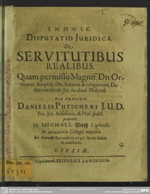 Disputatio iuridica de servitutibus realibus