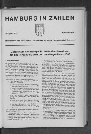 Lieferungen und Bezüge der Industrieunternehmen mit Sitze in Hamburg über den Hamburger Hafen 1963