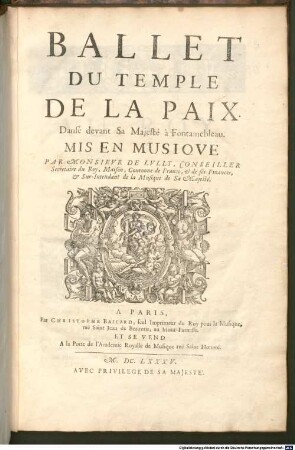 BALLET DU TEMPLE DE LA PAIX - Musiksammlung der Grafen zu Toerring-Jettenbach Dr 18 : Dansé devant Sa Majesté à Fontainebleau