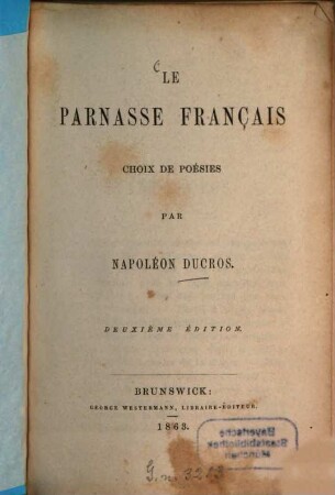Le Parnasse Français : Choix de poésies