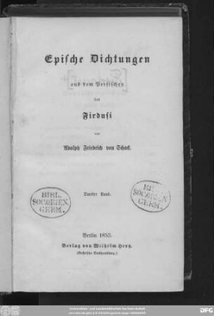 Bd. 2: Epische Dichtungen aus dem Persischen des Firdusi