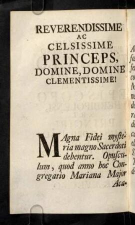Reverendissime Ac Celsissime Princeps, Domine, Domine Clementissime!