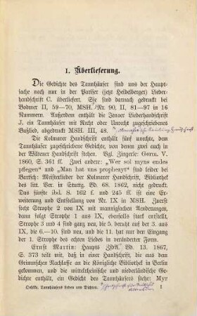 Zu Tannhäusers Leben und Dichten