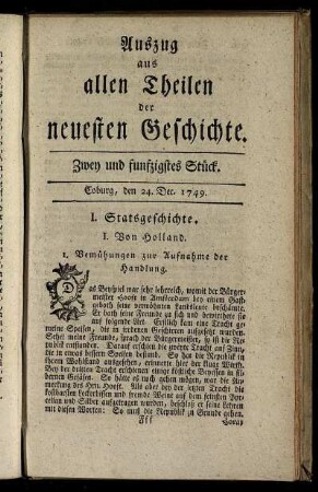 Zwey und funfzigstes Stück. Coburg, den 24. Dec. 1749.
