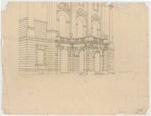 Thiersch, Friedrich von; München; Justizpalast - Hauptfassade mit Portikus (Perspektive)