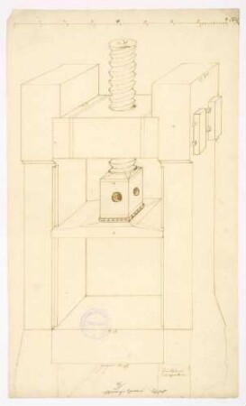 Ansicht der Papierpresse, mit Maßen (Folio, Tinte)
