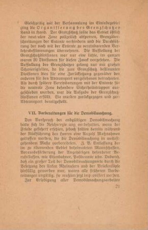 VII. Vorbereitungen für die Demobilmachung