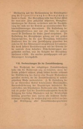 VII. Vorbereitungen für die Demobilmachung