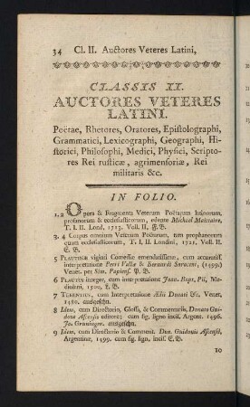 34-68, Classis II: Auctores Veteres Latini