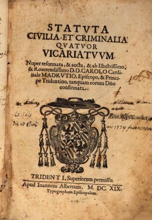 Statvta Civilia Et Criminalia Qvatvor Vicariatvvm