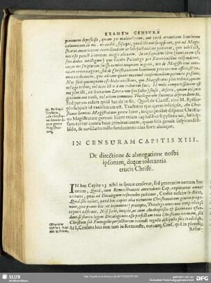 In Censuram Capitis XIII. De directione & abnegatione nostri ipsorum, deque tolerantia crucis Christi