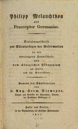 Philipp Melanchthon als praeceptor Germaniae