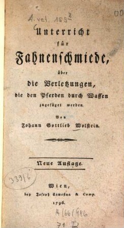 Unterricht für Fahnenschmiede, über die Verletzungen, die den Pferden durch Waffen zugefüget werden