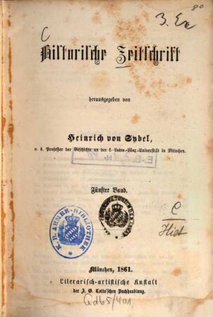 Historische Zeitschrift : HZ. 5. 1861