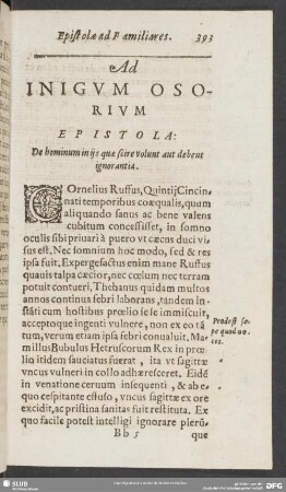 Ad Inigum Osorium Epistola: De hominum in ijs, quae scire volunt aut debent ignorantia