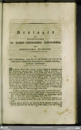 Beylagen zur Vertheidigung der Hochstift-Hildesheimischen Landesverfassung und Landständischen Gerechtsame