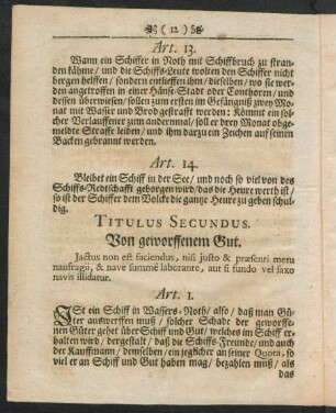 Titulus Secundus. Von geworffenem Gut.
