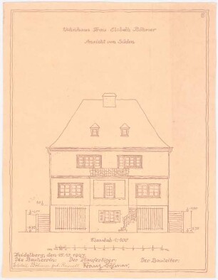Wohnhaus Böhmer, Heidelberg: Ansicht von Süden 1:100