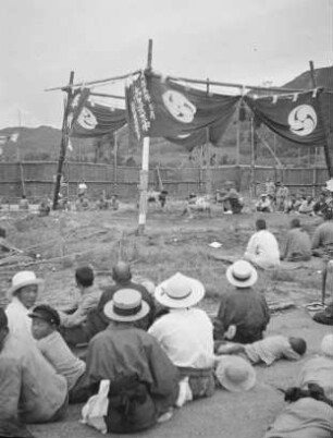 Öffentlicher Ringkampf : Ringkampf im Freien. Ansicht mit Zuschauern