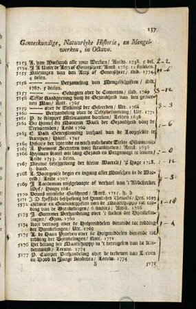 137-156, Geneeskundige, Natuurlyke Historie, en Mengelwerken, in Octavo. - Historische Aardrykskundige en Reisbeschyvingen in Duodecimo.