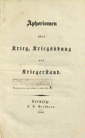 Aphorismen über Krieg, Kriegsübung und Kriegerstand