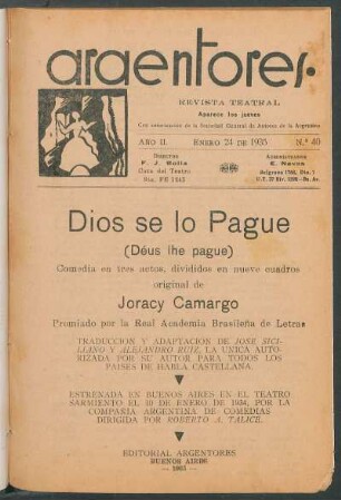 1935004000: Dios se lo pague : comedia en tres actos, divididos en nueve cuadros