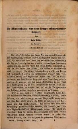 Archiv für Naturgeschichte : Zeitschrift für systematische Zoologie. 28, 28. 1862