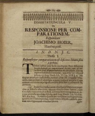 Dissertatiuncula V. De Responsione Per Comparationem