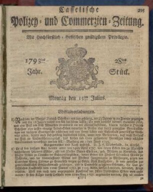 28tes Stueck, Montag den 15ten Julius 1793