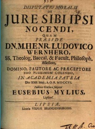 Disp. mor. de iure sibi ipsi nocendi