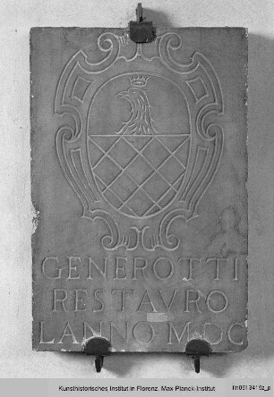 Inschrifttafel mit Wappen der Familie Generotti