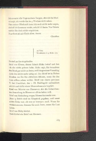 An Voss Wandsbeck, den 13. Oktober 1775