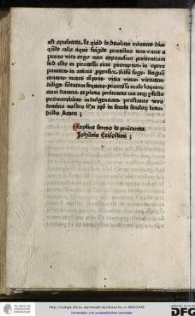 Explicit sermo de penitentia Johannis Crisostimi.