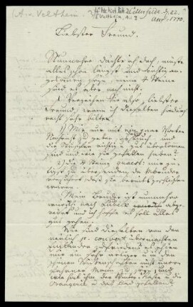 Brief von August Ferdinand von Veltheim an Rudolf Erich Raspe