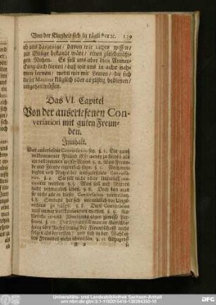 Das VI. Capitel Von der auserlesenen Conversation mit guten Freunden.