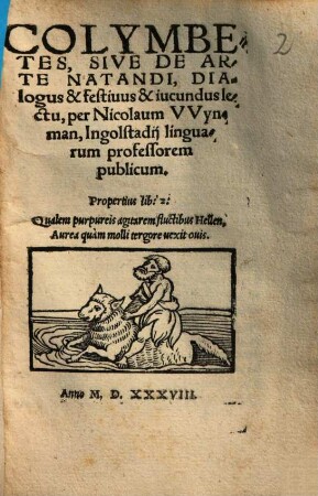 Colymbetes, sive de arte natandi : dialogus et festivus et iucundus lectu