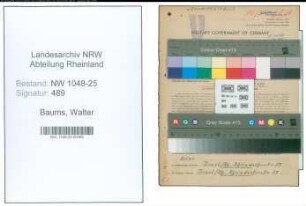 Entnazifizierung Walter Baums , geb. 11.09.1914 (Kaufmaennischer Angestellter)
