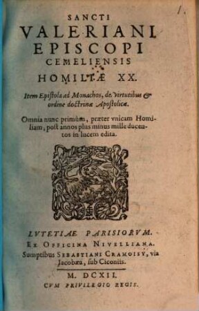 Homiliae XX : Cum Epistola ad Monachos