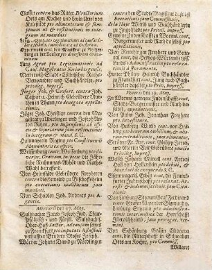 Rubra deren bey dem höchst-preyßlichen Reichs-Vicariats-Hof-Gericht in Augspurg resolvirten Sachen. [3], Continuatio II. Rubrum ... Pro Mense Maii, 1741