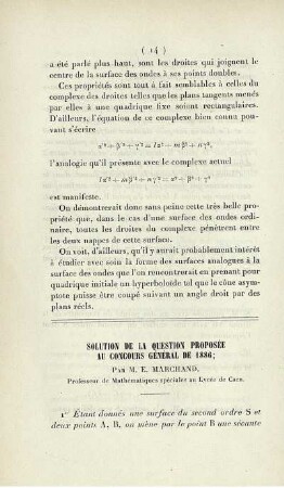 Solution de la question proposée au concours général de 1886.