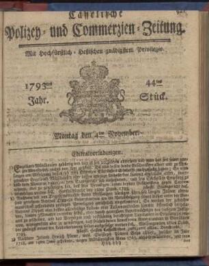 44tes Stueck, Montag den 4ten November 1793