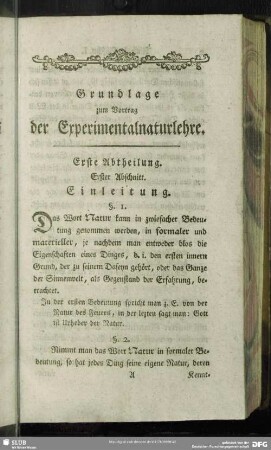 Erste Abtheilung. [Allgemeine Naturlehre]