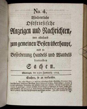 No. 4. Montags, den 23ten Januarii, 1758.