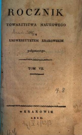 Rocznik Ces. Król. Towarzystwa Naukowego Krakowskiego. 7. 1822