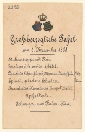 Menükarte : Großherzogliche Tafel