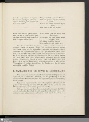 B. Nähzacke und die Spitze im Morgenlande